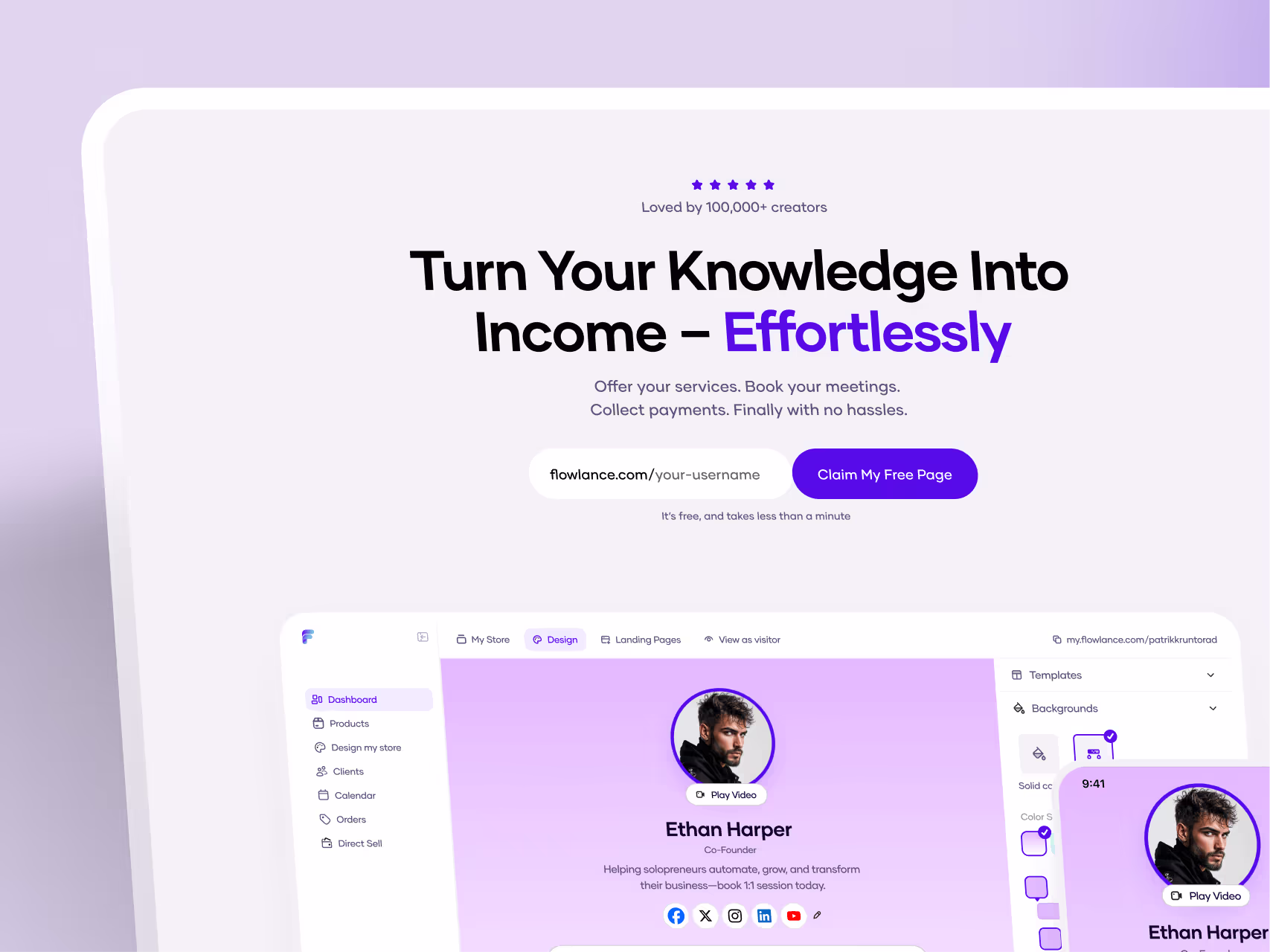 Flowlance creator platform shown on desktop and mobile screens