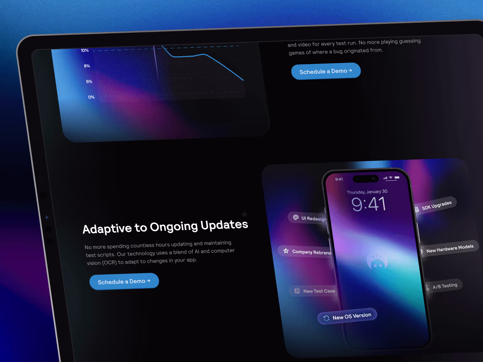 Mobot robotic app-testing website across desktop and mobile screens